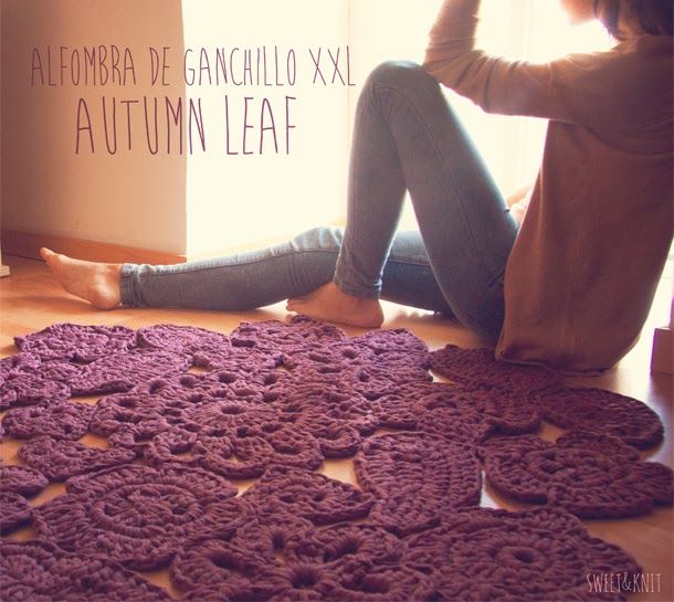 Patrón de Alfombra de Ganchillo XXL Autumn Leaf. Muestras y flores